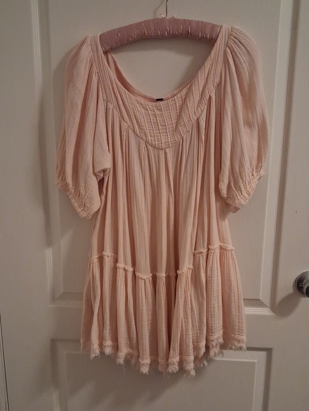 Free People Gauzy Tiered Peasant Tunic in Pale Pink